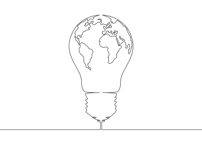 continuous line drawing light bulb symbol idea World map globe i